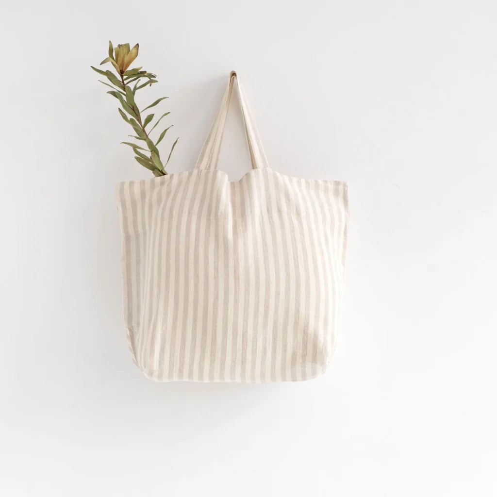 Leinen Tasche Streifen in Creme+Beige Muster Streifen von Linen Tales Größe 54 cm breit+ 60 cm lang
