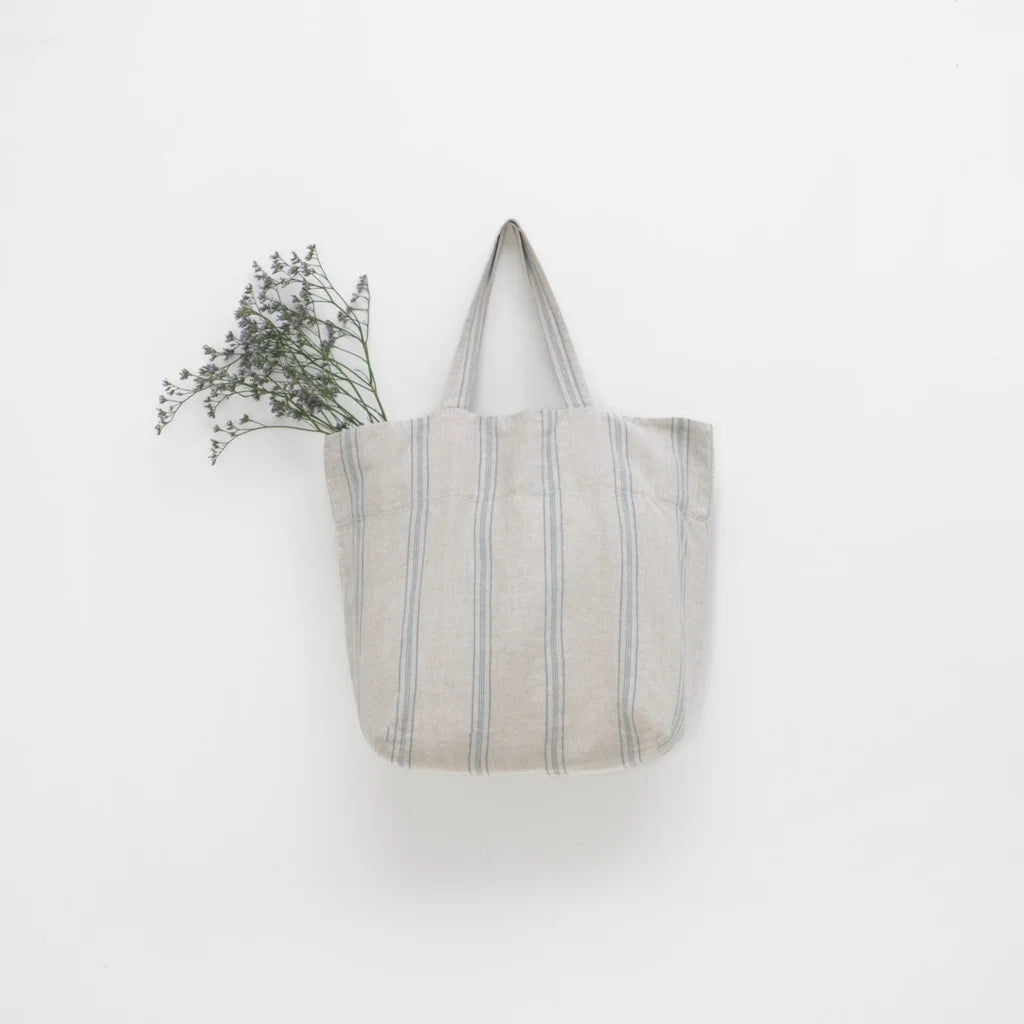 Leinen Tasche Streifen in Hellgrau+Blau Grau+Blau Muster Streifen von Linen Tales Größe 54 cm breit+ 60 cm lang