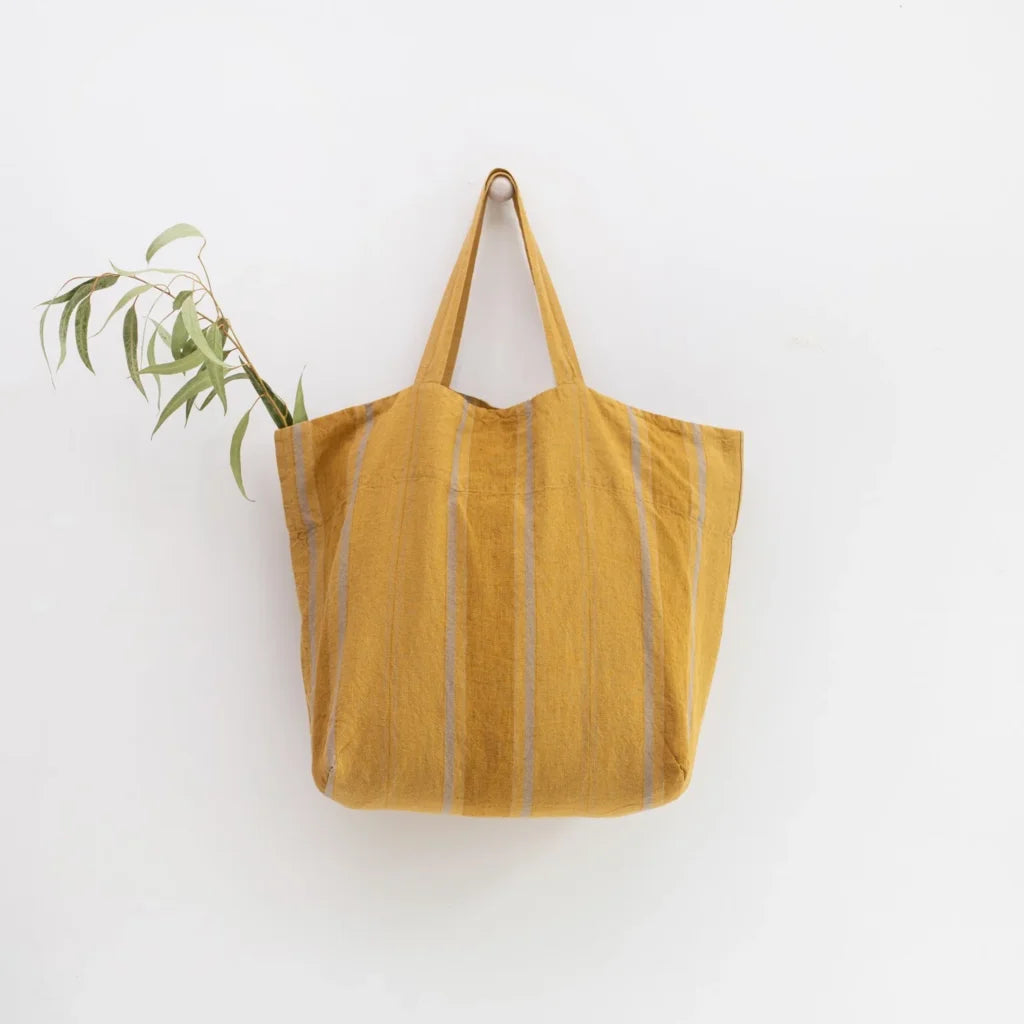 Leinen Tasche Streifen in Senfgelb+Bronze Gelb+Gelb Muster Streifen von Linen Tales Größe 54 cm breit+ 60 cm lang