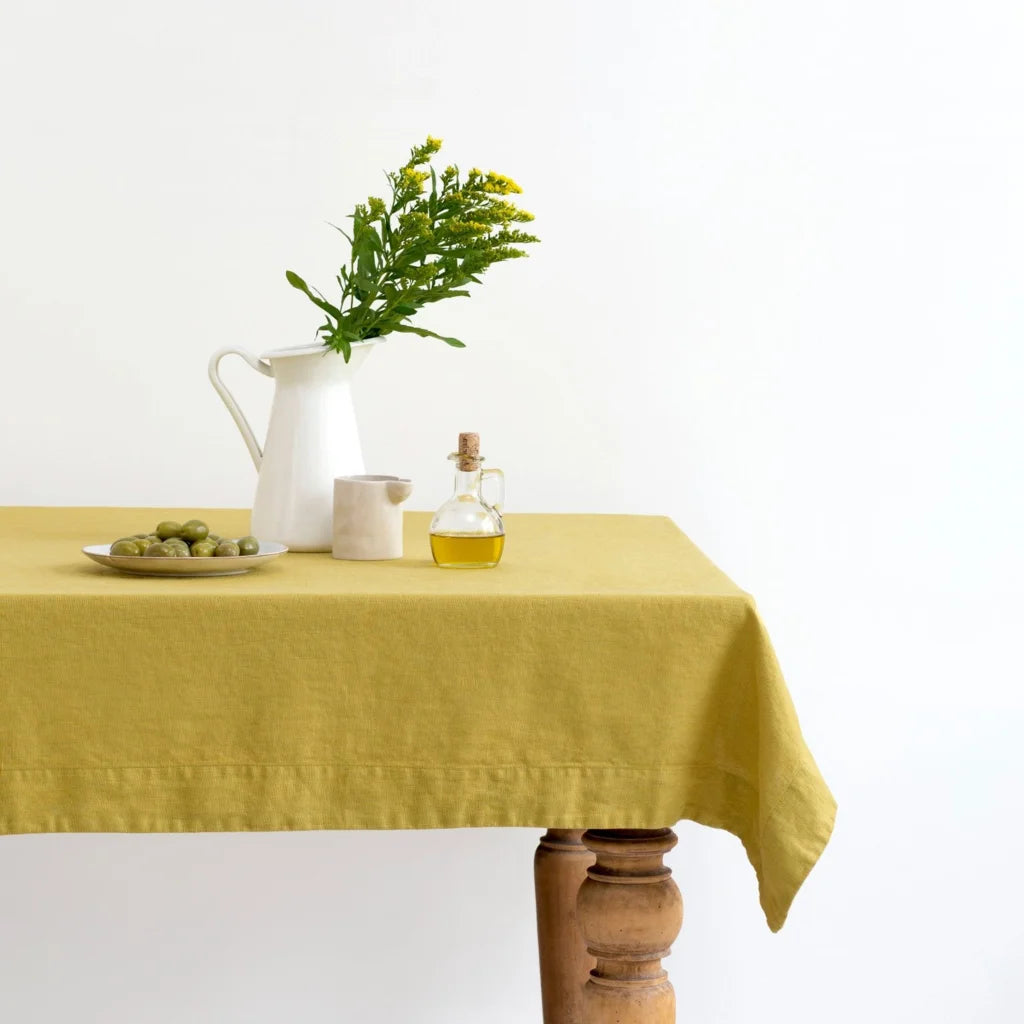 Leinen Tischdecke in Übergröße in Senfgelb Gelb von Linen Tales Größe 140x380 cm