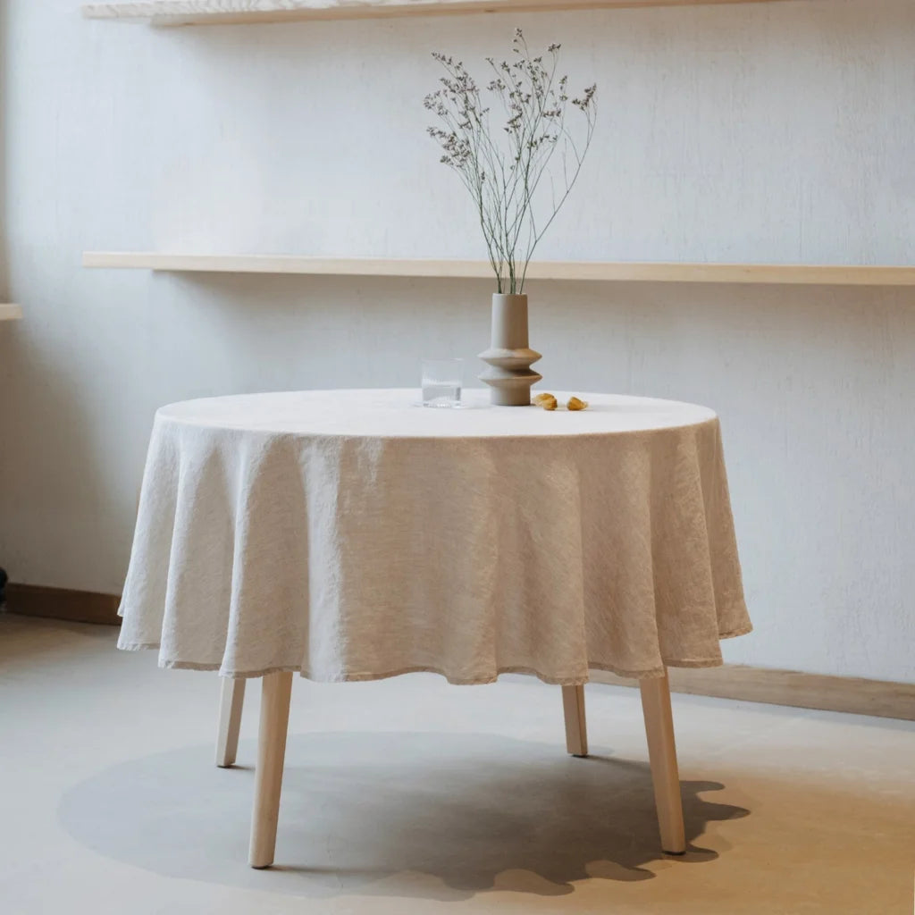 Leinen Tischdecke rund in Stein Grau von Linen Tales Größe Ø 230 cm
