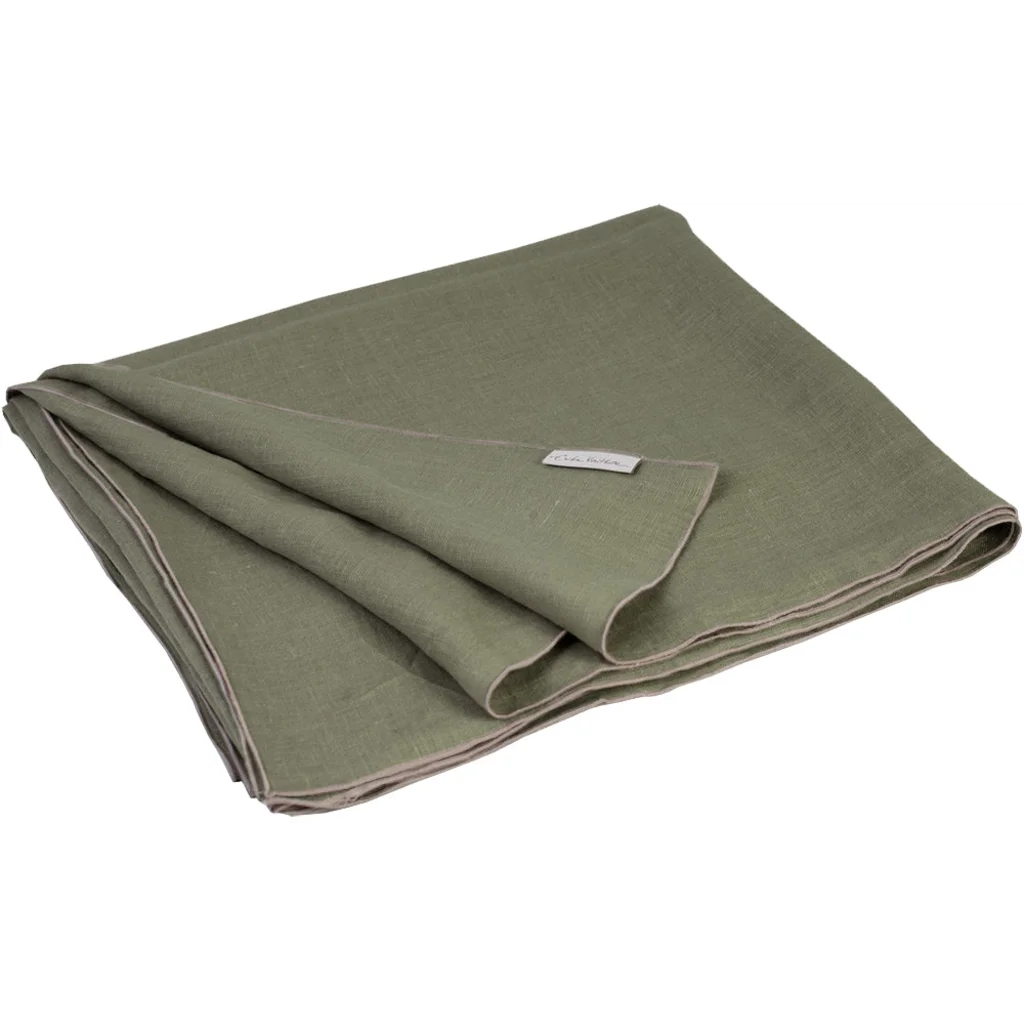 Leinen Tischdecke VILNIA in Waldgrün+Beige Grün+Beige von Erika Vaitkute Größe 145x145 cm