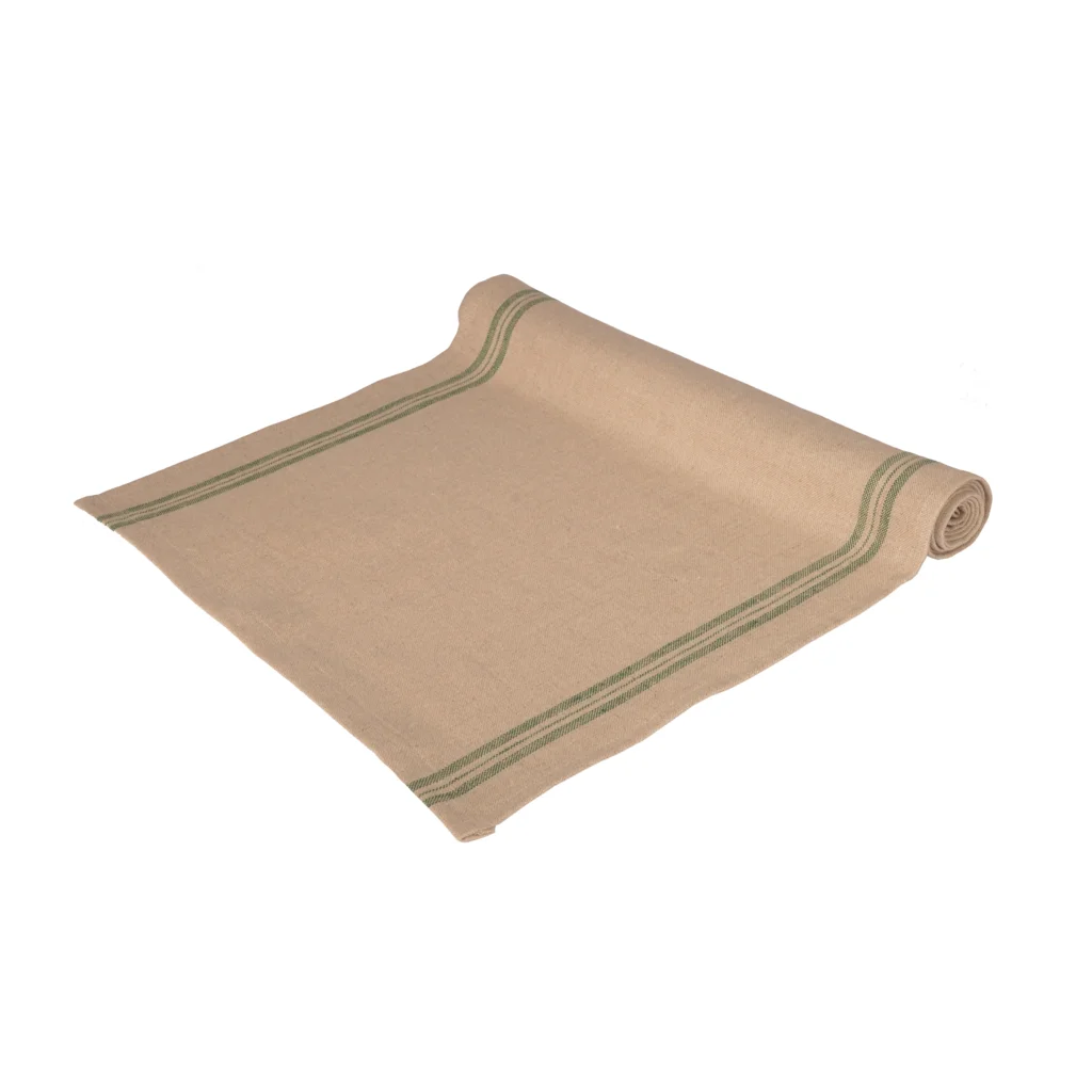 Leinen Tischläufer LANDHAUS in Beige+Grün Muster Streifen von Erika Vaitkute Größe 46x150 cm