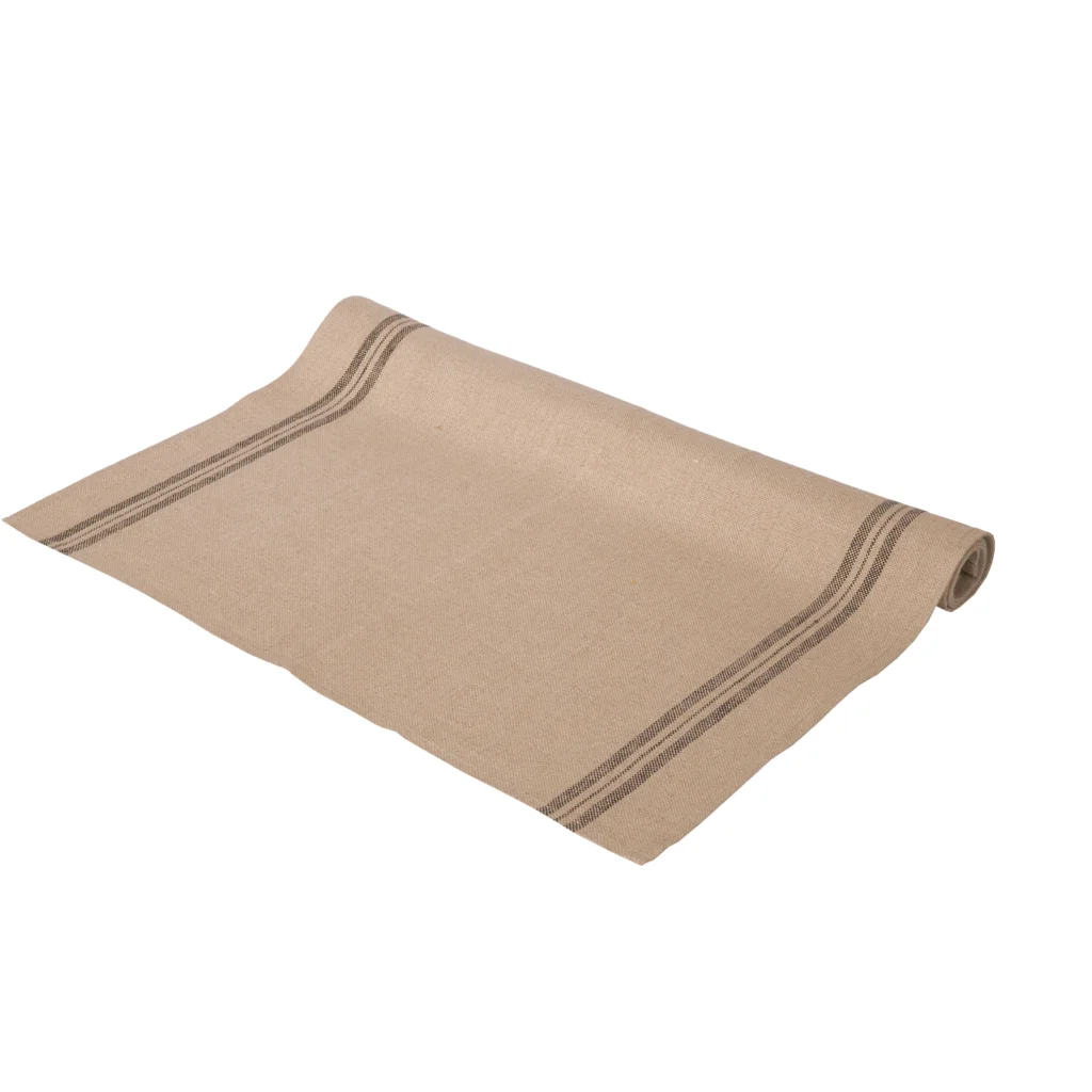 Leinen Tischläufer LANDHAUS in Beige+Schwarz Muster Streifen von Erika Vaitkute Größe 46x150 cm