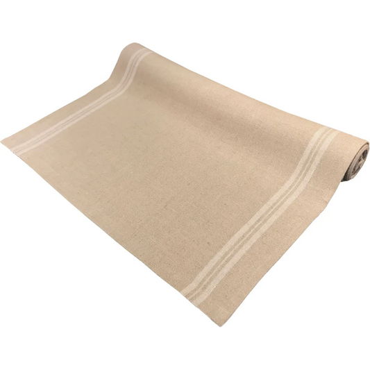 Leinen Tischläufer LANDHAUS in Beige+Weiß Muster Streifen von Erika Vaitkute Größe 46x150 cm