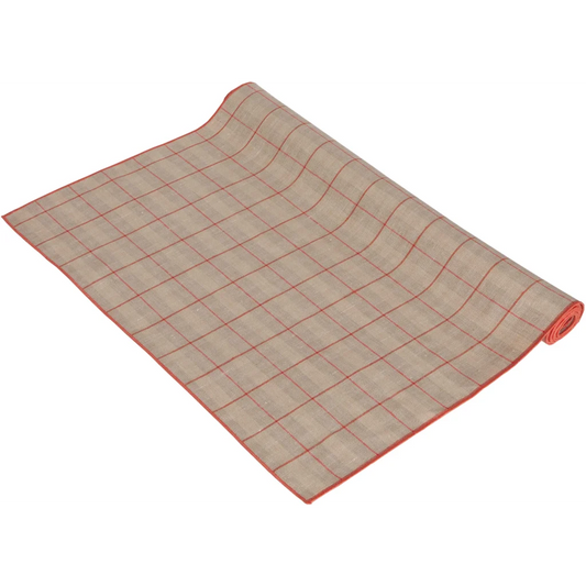 Leinen Tischläufer ULA in Beige+Koralle Beige+Orange Muster Karo von Erika Vaitkute Größe 47x145 cm