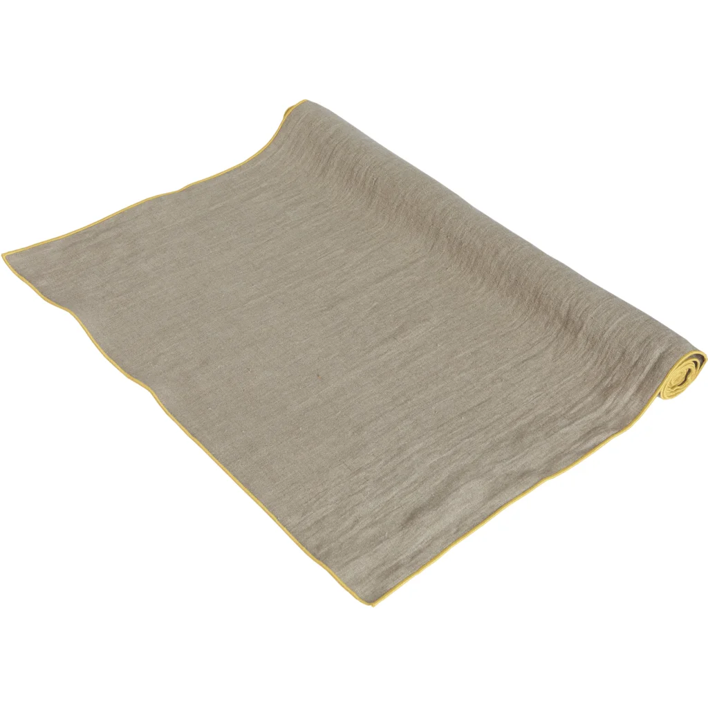 Leinen Tischläufer VILNIA beige mit bunter Umkettelung in Beige+Gelb von Erika Vaitkute Größe 47x147 cm