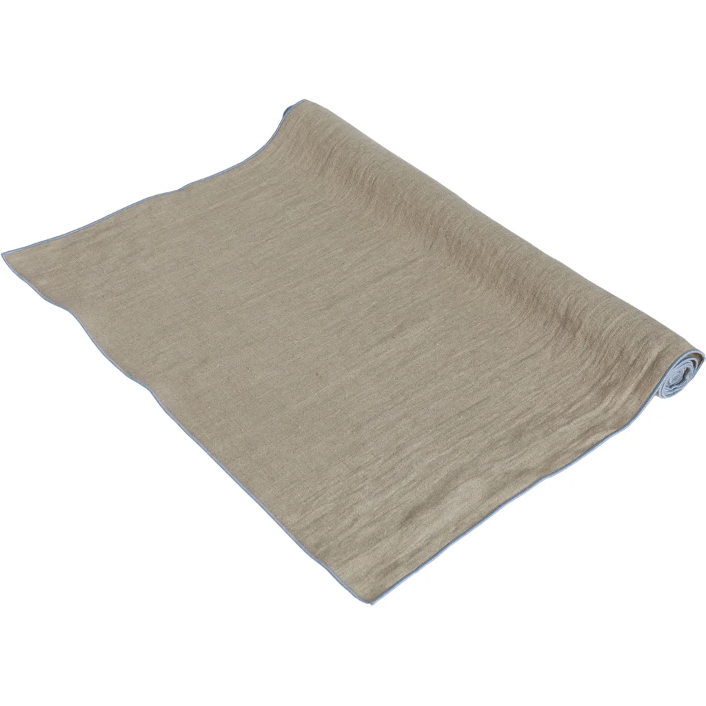 Leinen Tischläufer VILNIA beige mit bunter Umkettelung in Beige+Hellblau Beige+Blau von Erika Vaitkute Größe 47x147 cm