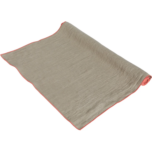 Leinen Tischläufer VILNIA beige mit bunter Umkettelung in Beige+Koralle Beige+Orange von Erika Vaitkute Größe 47x147 cm