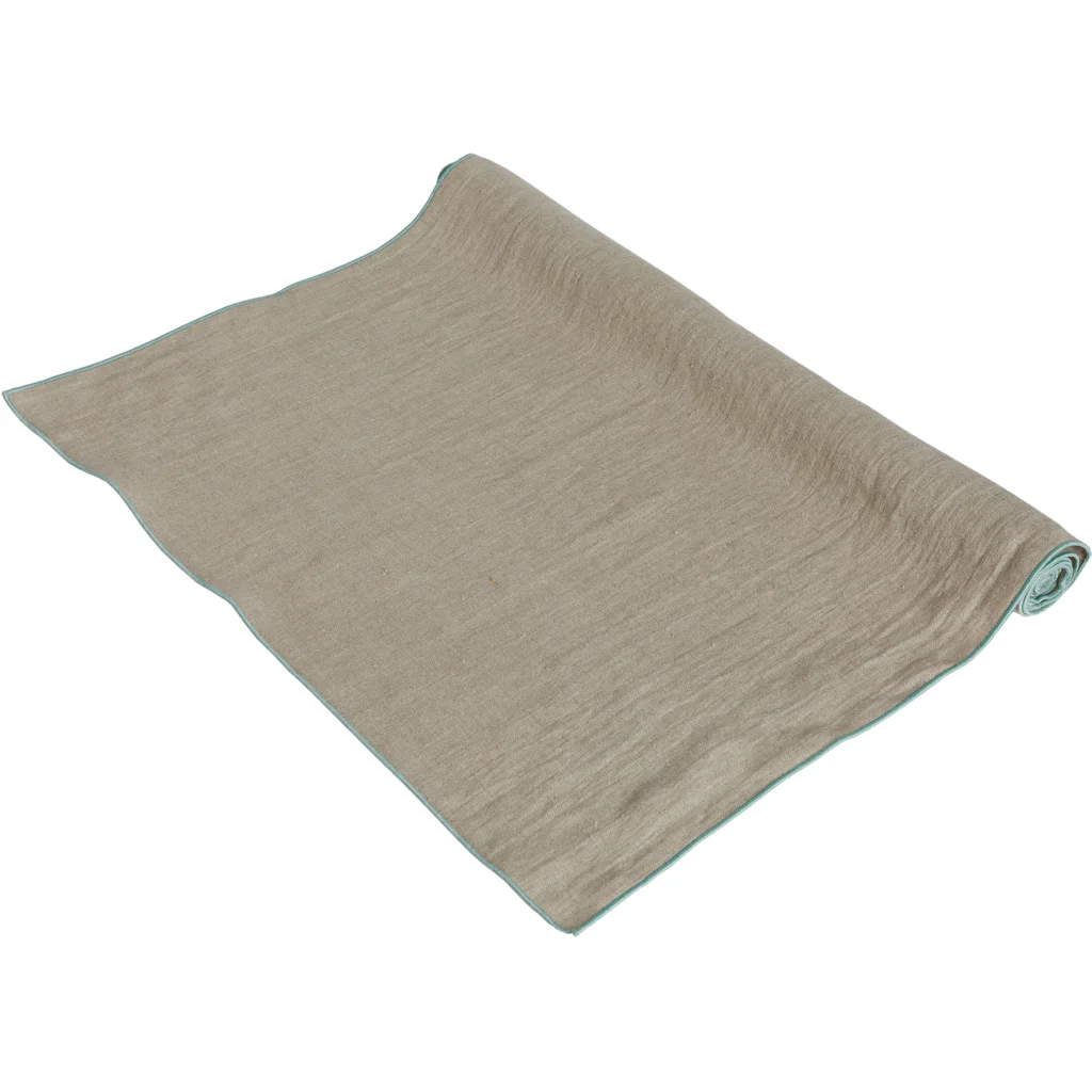 Leinen Tischläufer VILNIA beige mit bunter Umkettelung in Beige+Mint Beige+Grün von Erika Vaitkute Größe 47x147 cm