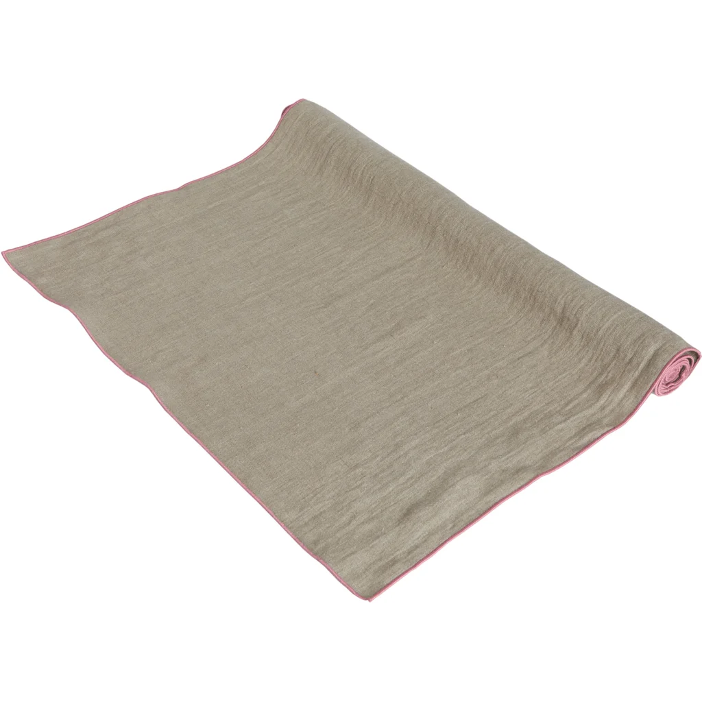 Leinen Tischläufer VILNIA beige mit bunter Umkettelung in Beige+Rosa von Erika Vaitkute Größe 47x147 cm