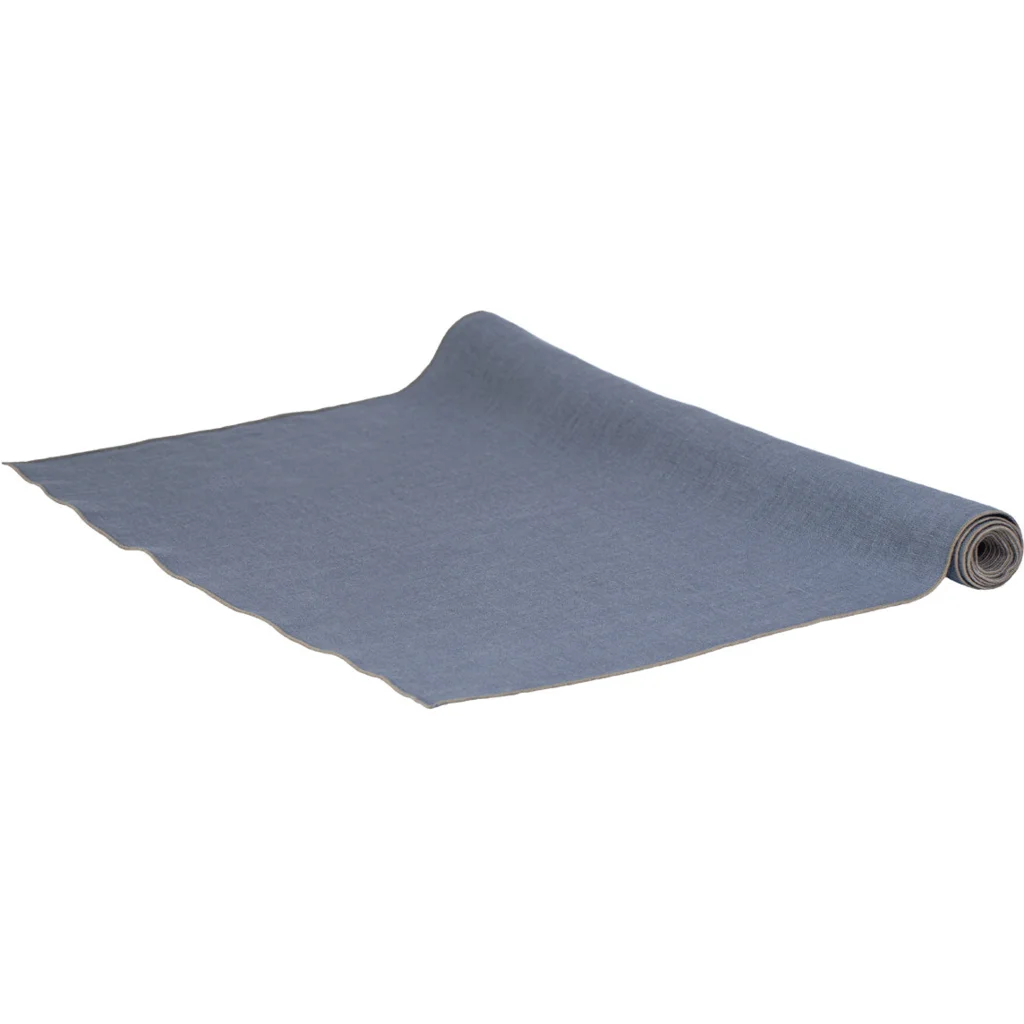 Leinen Tischläufer VILNIA in Taubenblau+Beige Blau+Beige von Erika Vaitkute Größe 47x147 cm