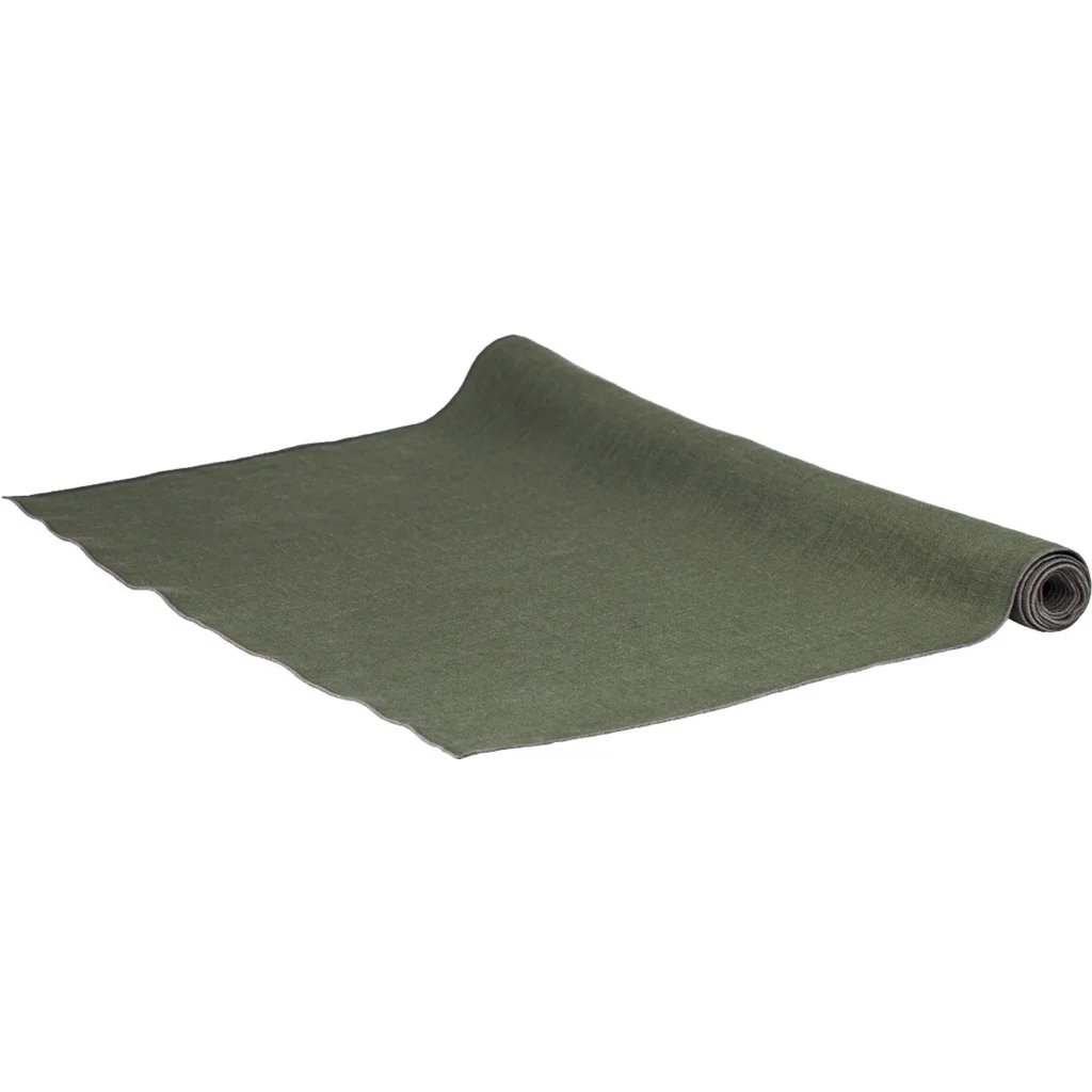 Leinen Tischläufer VILNIA in Waldgrün+Beige Grün+Beige von Erika Vaitkute Größe 47x147 cm