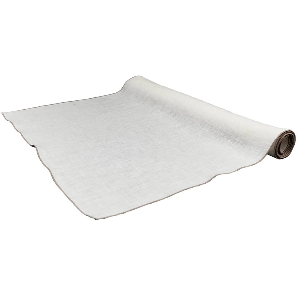 Leinen Tischläufer VILNIA in Weiß+Beige von Erika Vaitkute Größe 47x147 cm