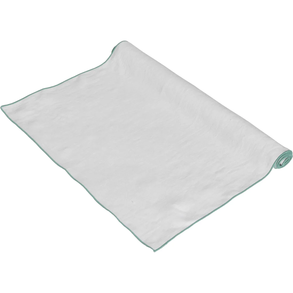Leinen Tischläufer VILNIA weiß mit bunter Umkettelung in Weiß+Mint Weiß+Grün von Erika Vaitkute Größe 47x147 cm