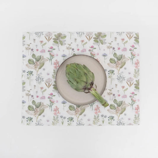 Leinen Tischset Botanik 2er-Pack in Weiß+Rosa+Grün+Braun Muster Botanik von Linen Tales Größe 45x35 cm