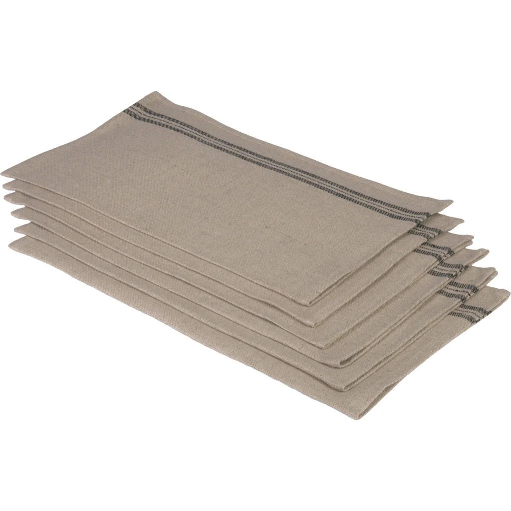Leinen Tischset LANDHAUS 6er-Pack in Beige+Schwarz Muster Streifen von Erika Vaitkute Größe 46x37 cm