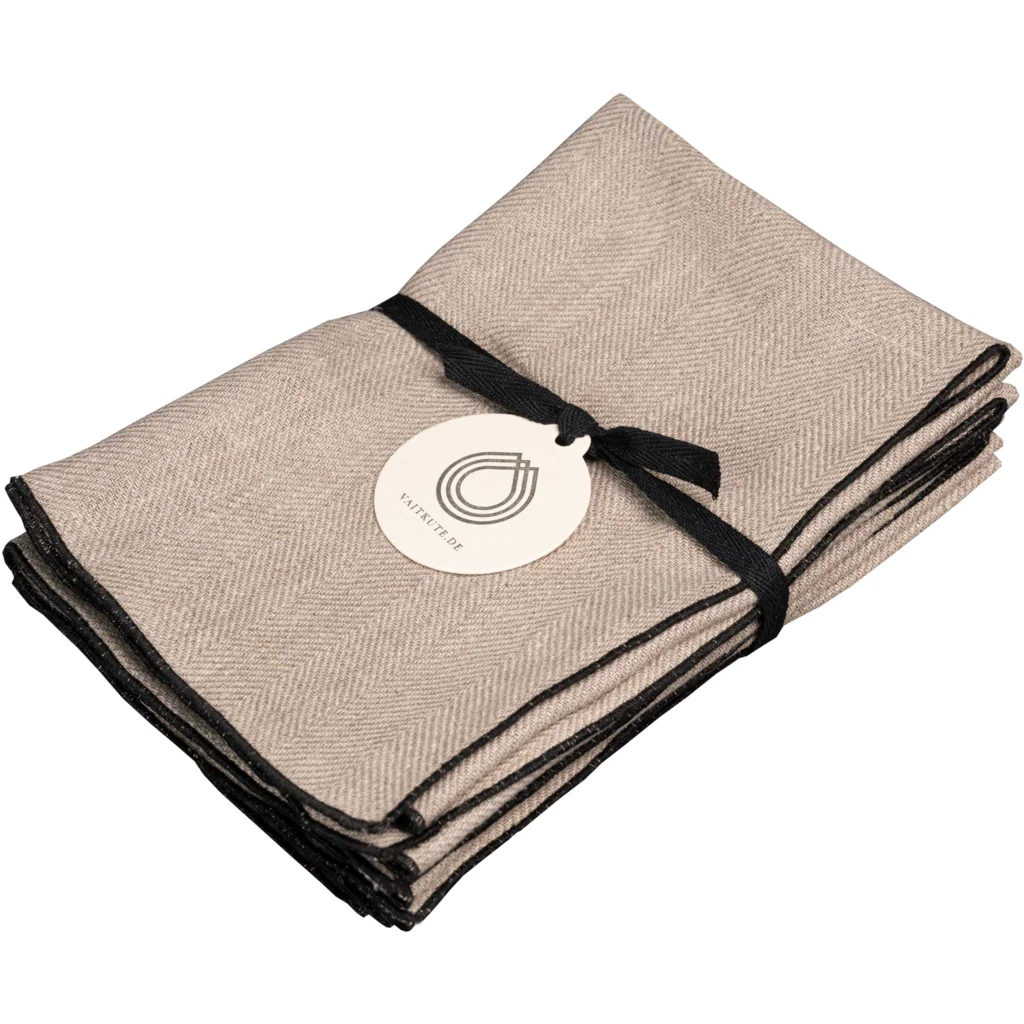 Leinen Tischset mit Fischgrät-Muster 6er-Pack in Beige+Schwarz Muster Fischgrät von Erika Vaitkute Größe 46x36 cm