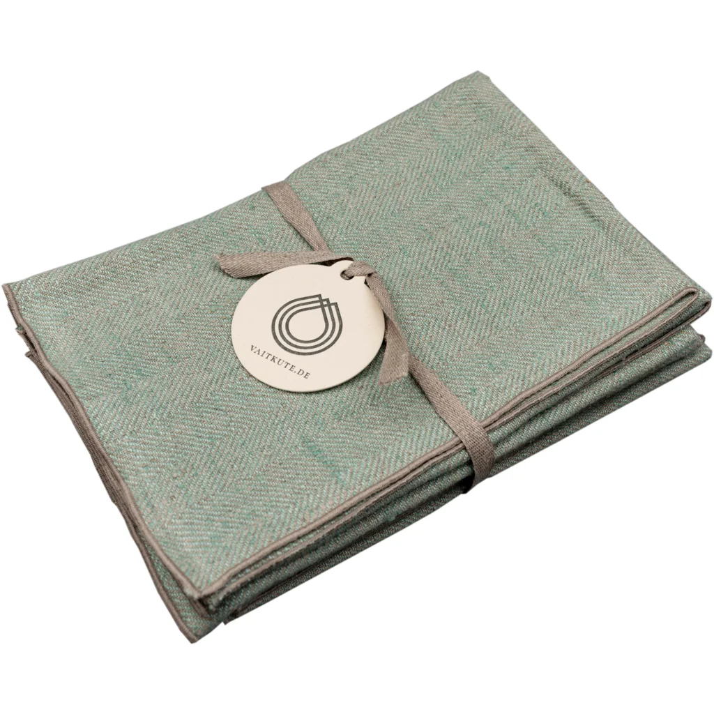 Leinen Tischset mit Fischgrät-Muster 6er-Pack in Mint+Beige Grün+Beige Muster Fischgrät von Erika Vaitkute Größe 46x36 cm