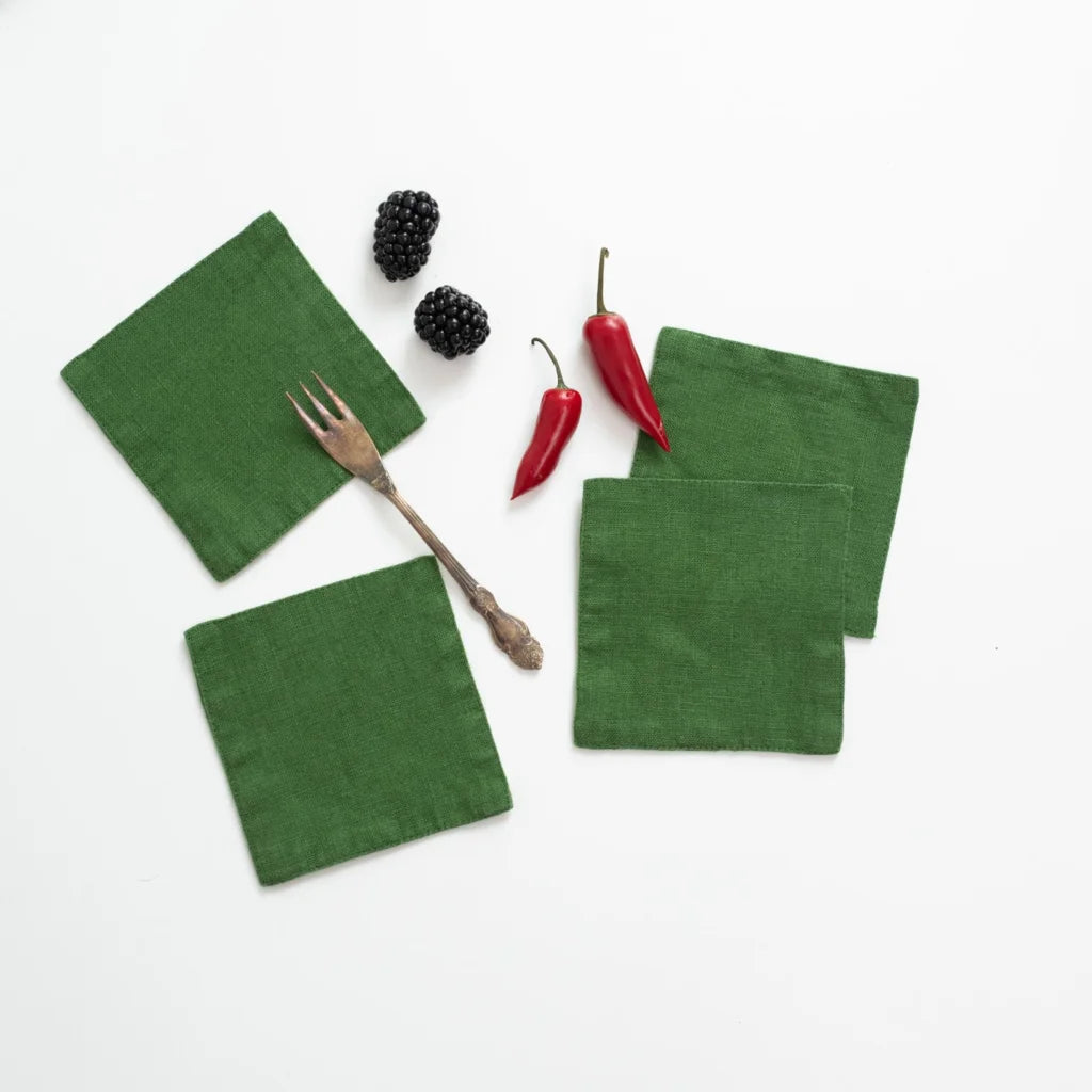 Leinen Untersetzer 4er-Pack in Grün von Linen Tales Größe 15x15 cm