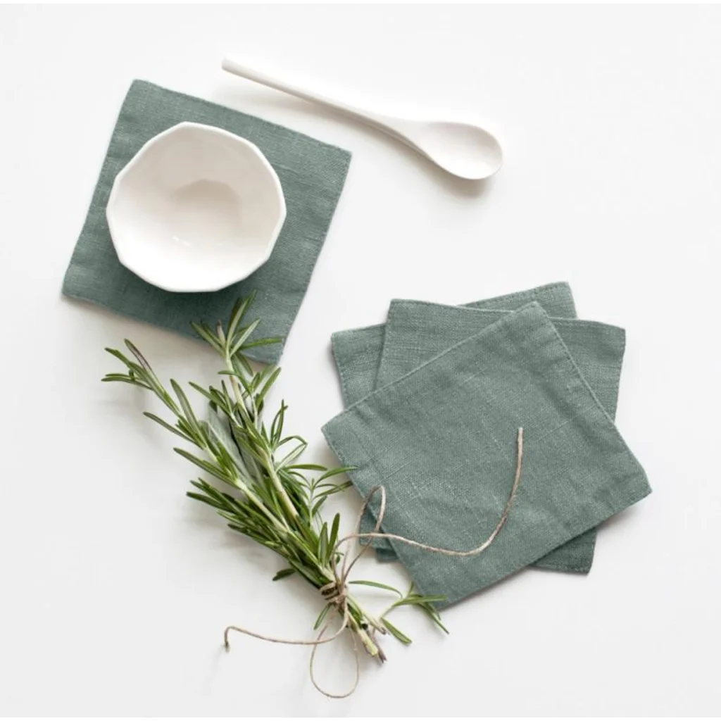 Leinen Untersetzer 4er-Pack in Mint Grün von Linen Tales Größe 10x10 cm