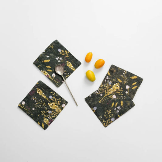 Leinen Untersetzer Gräser 4er-Pack in Dunkelgrün+Gelb Grün+Gelb Muster Gräser von Linen Tales Größe 10x10 cm