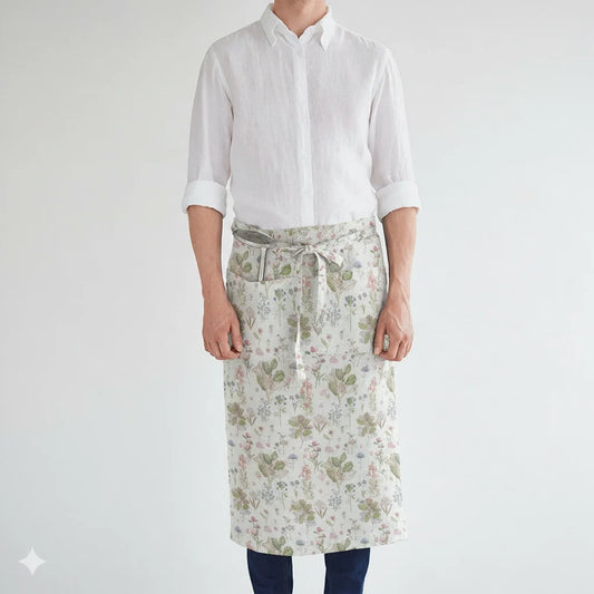 Leinen Vorbinder Botanik in Weiß+Rosa+Grün+Braun Muster Botanik von Linen Tales Größe 105 cm breit+ 78 cm lang