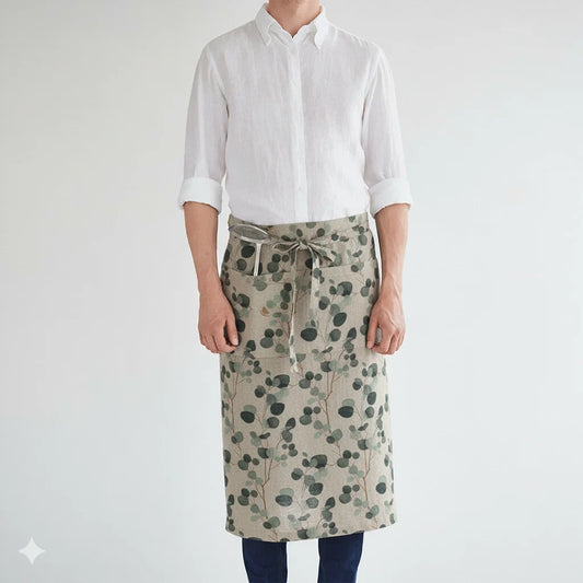 Leinen Vorbinder Eukalyptus in Creme+Grün+Dunkelgrün Creme+Grün+Grün Muster Eukalyptus von Linen Tales Größe 105 cm breit+ 78 cm lang