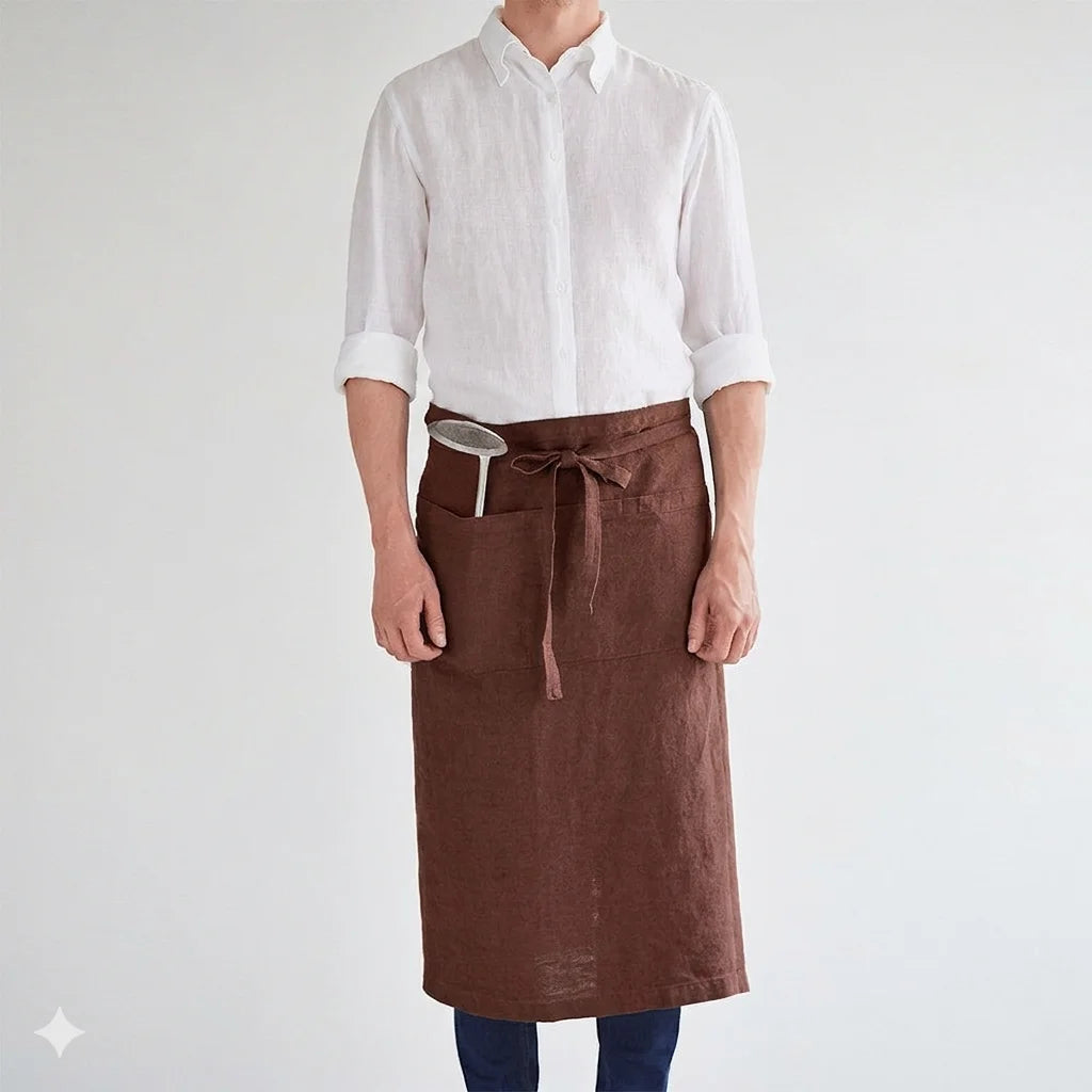 Leinen Vorbinder in Schokolade Braun von Linen Tales Größe 105 cm breit+ 78 cm lang