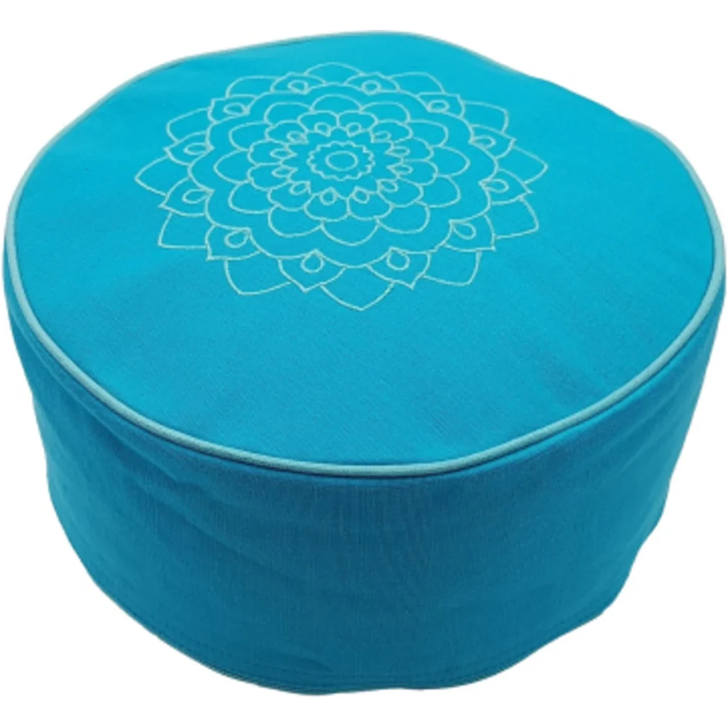 Meditationskissen+Yogakissen rund mit Stickerei in Atlantik Blau von Frida Feeling Größe Ø 25 cm Höhe 10 cm