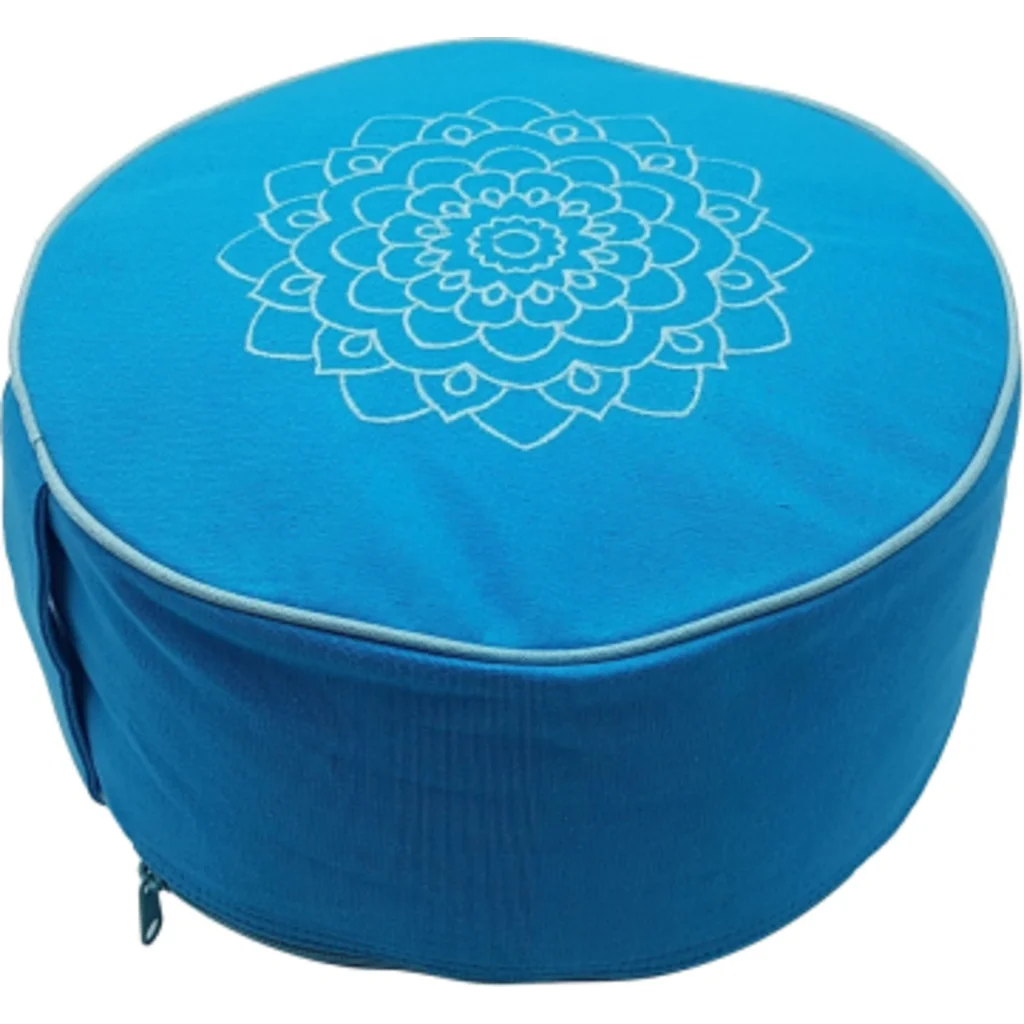 Meditationskissen+Yogakissen rund mit Stickerei in Blau von Frida Feeling Größe Ø 25 cm Höhe 10 cm