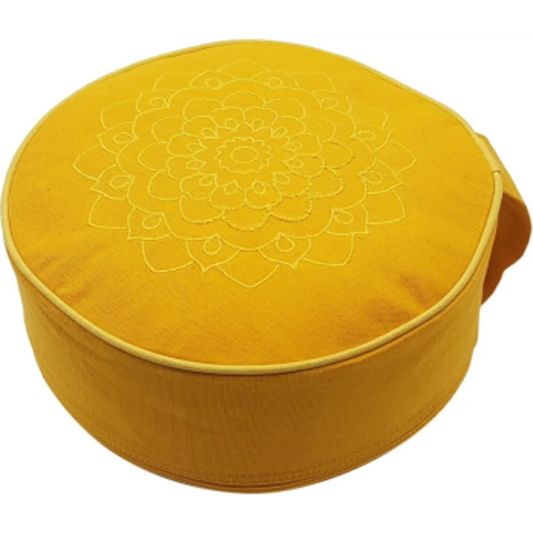 Meditationskissen+Yogakissen rund mit Stickerei in Gelb von Frida Feeling Größe Ø 25 cm Höhe 10 cm