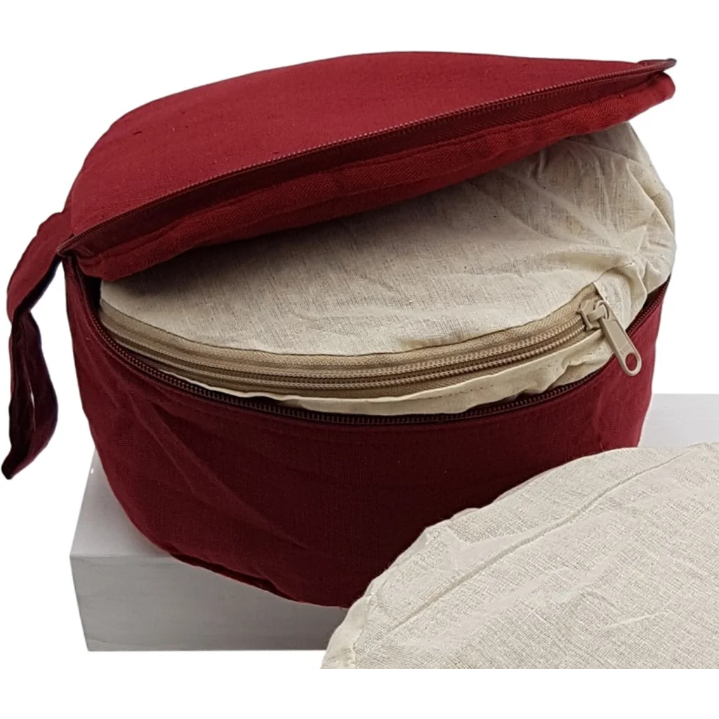 Meditationskissen+Yogakissen rund mit Stickerei in Lila+Rot+Orange von Frida Feeling Größe Ø 30 cm Höhe 15 cm
