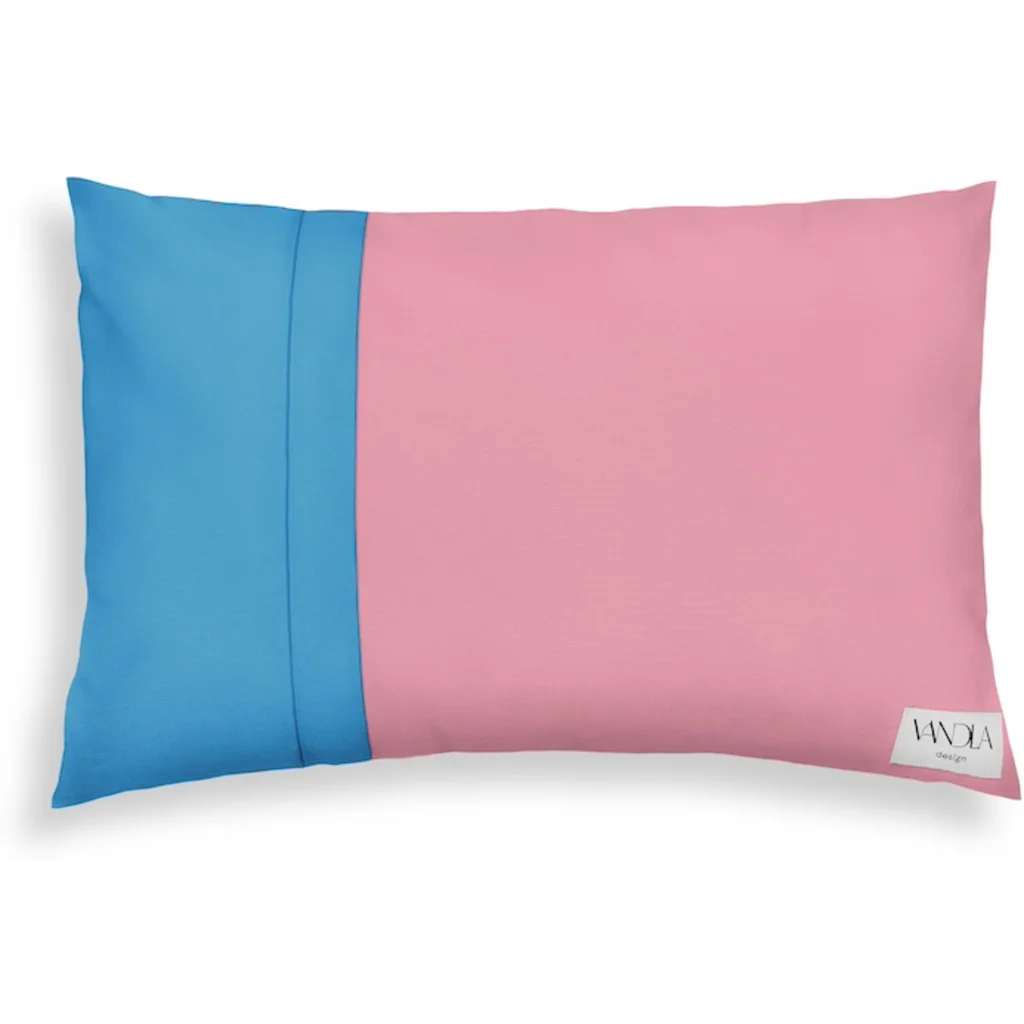 Modulare Kissenhülle rechteckig Farbkombinationen mit Altrosa in Altrosa+Atlantik Rosa+Blau von Vandla design Größe 40x60 cm