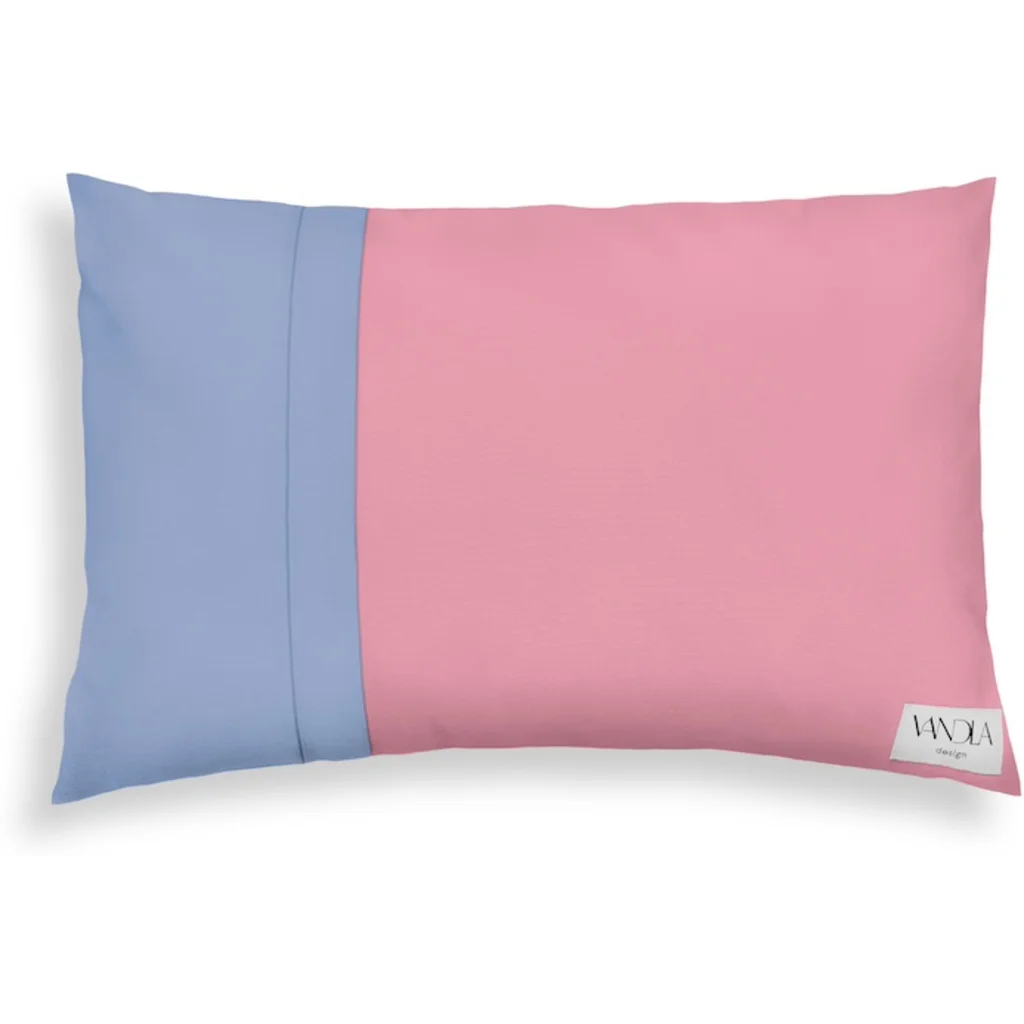 Modulare Kissenhülle rechteckig Farbkombinationen mit Altrosa in Altrosa+Jeansblau Rosa+Blau von Vandla design Größe 40x60 cm