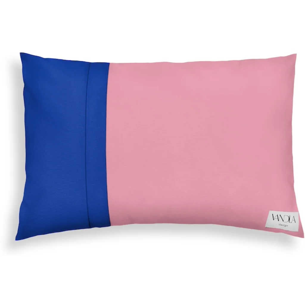 Modulare Kissenhülle rechteckig Farbkombinationen mit Altrosa in Altrosa+Kobalt Rosa+Blau von Vandla design Größe 40x60 cm