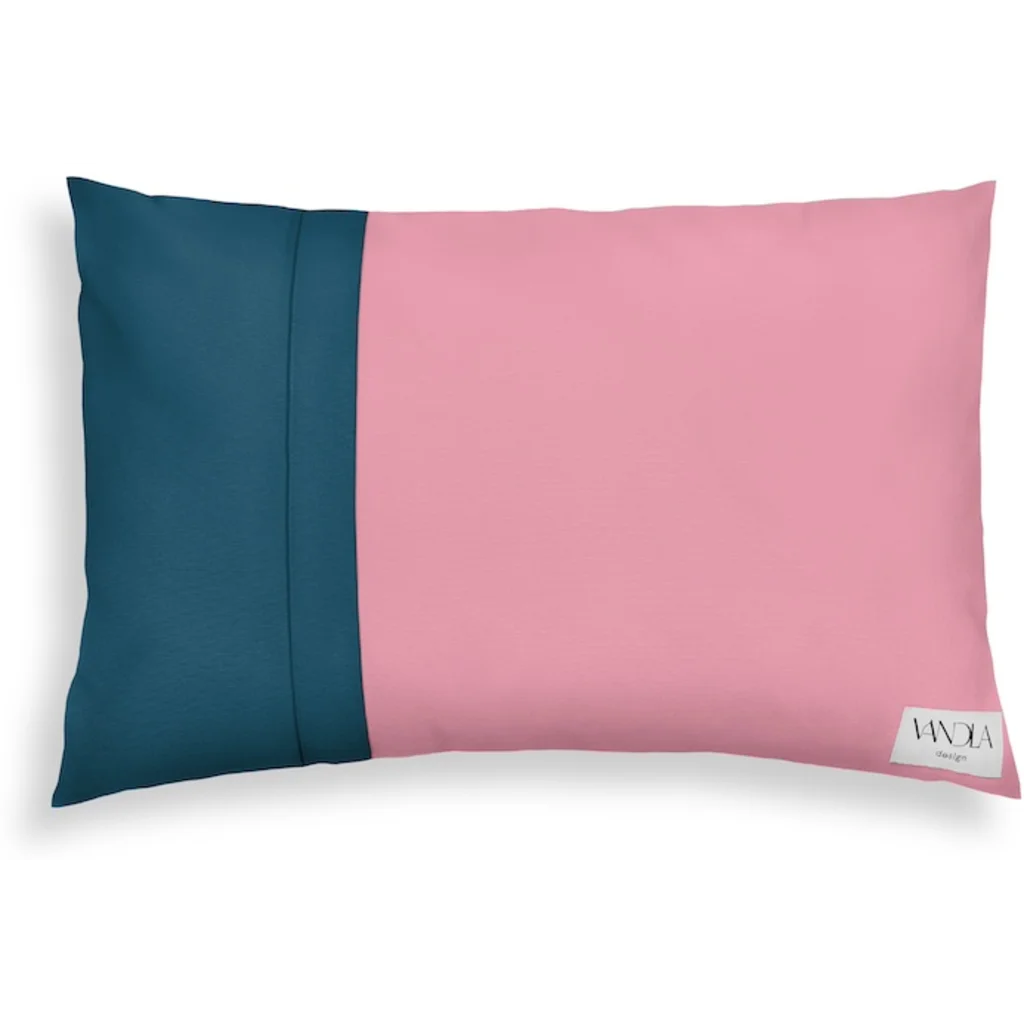 Modulare Kissenhülle rechteckig Farbkombinationen mit Altrosa in Altrosa+Petrol Rosa+Blau von Vandla design Größe 40x60 cm