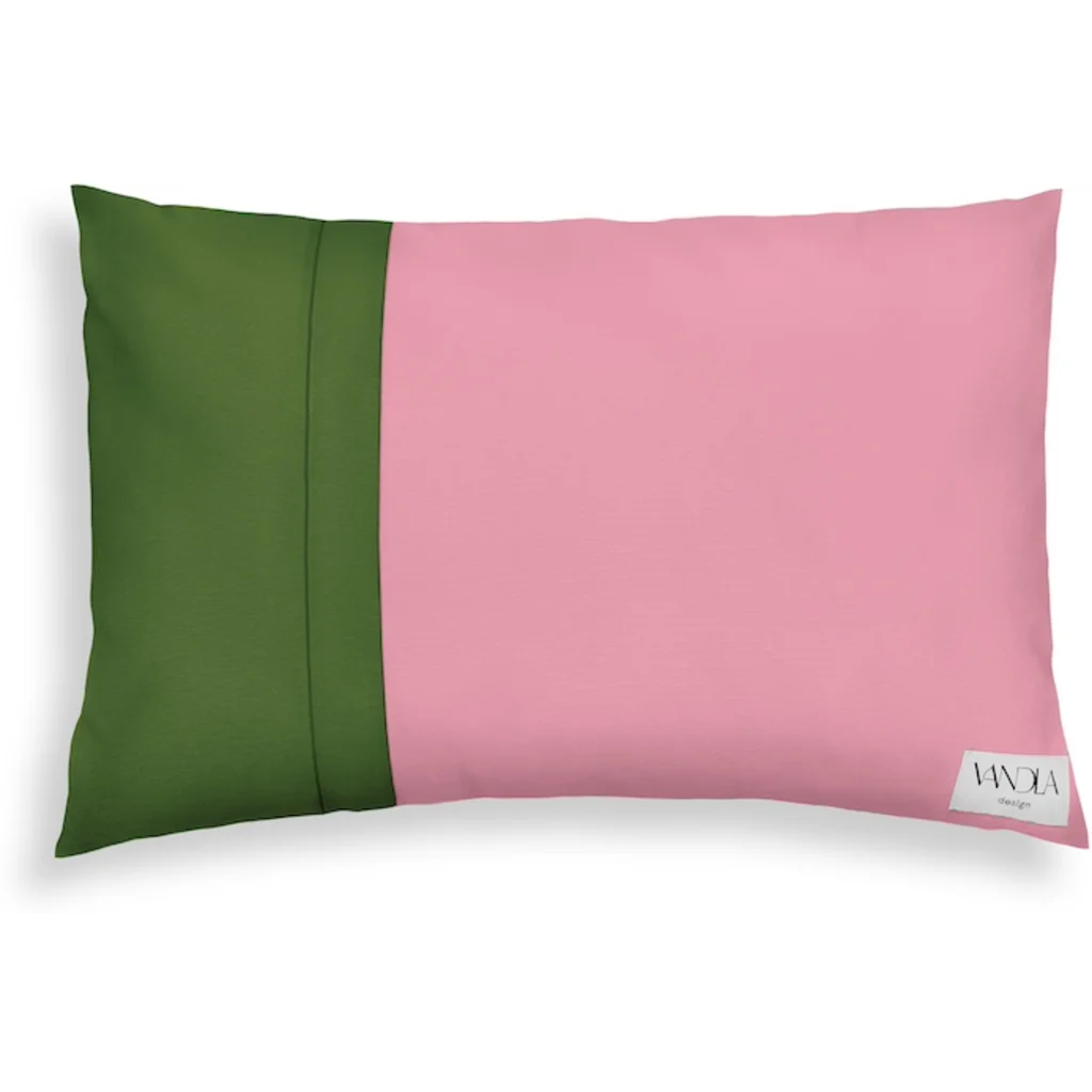 Modulare Kissenhülle rechteckig Farbkombinationen mit Altrosa in Altrosa+Waldgrün Rosa+Grün von Vandla design Größe 40x60 cm