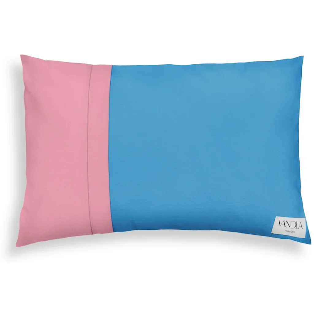 Modulare Kissenhülle rechteckig Farbkombinationen mit Atlantik in Atlantik+Altrosa Blau+Rosa von Vandla design Größe 40x60 cm
