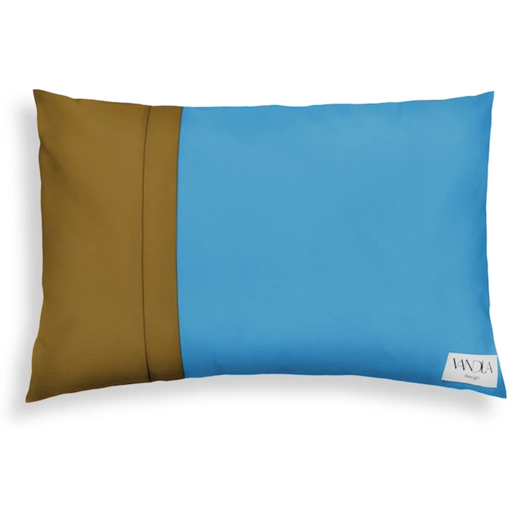 Modulare Kissenhülle rechteckig Farbkombinationen mit Atlantik in Atlantik+Hellbraun Blau+Braun von Vandla design Größe 40x60 cm