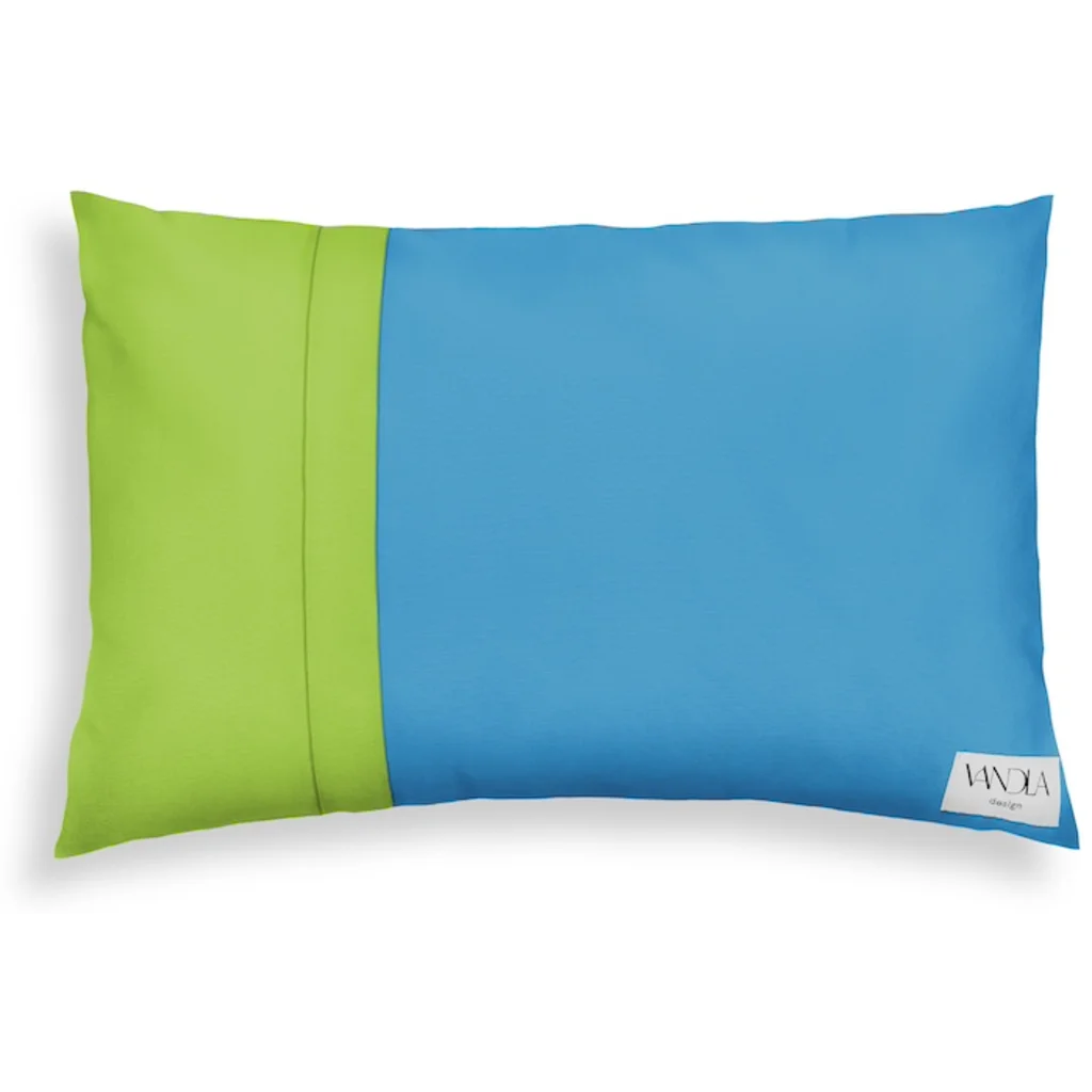 Modulare Kissenhülle rechteckig Farbkombinationen mit Atlantik in Atlantik+Limette Blau+Grün von Vandla design Größe 40x60 cm