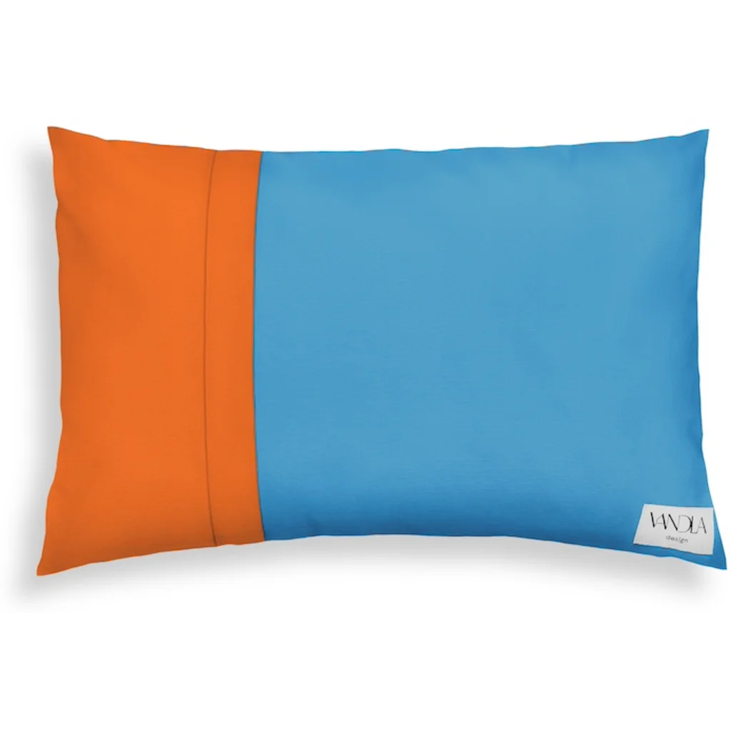 Modulare Kissenhülle rechteckig Farbkombinationen mit Atlantik in Atlantik+Orange Blau+Orange von Vandla design Größe 40x60 cm