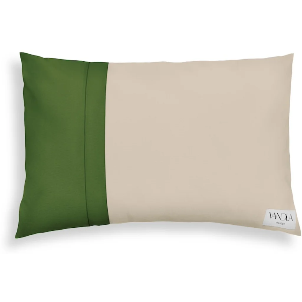Modulare Kissenhülle rechteckig Farbkombinationen mit Beige in Beige+Waldgrün Beige+Grün von Vandla design Größe 40x60 cm