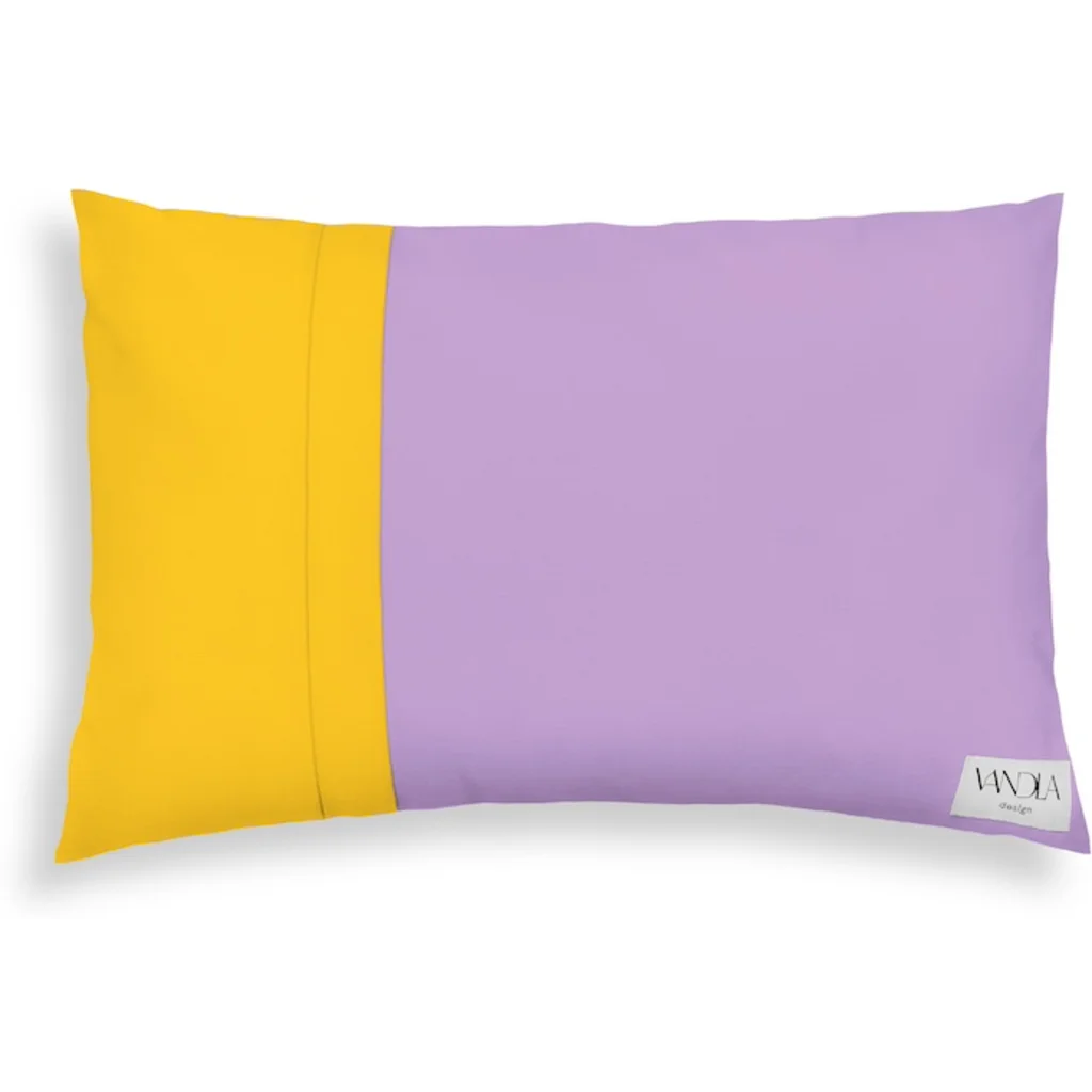 Modulare Kissenhülle rechteckig Farbkombinationen mit Flieder in Flieder+Gelb von Vandla design Größe 40x60 cm