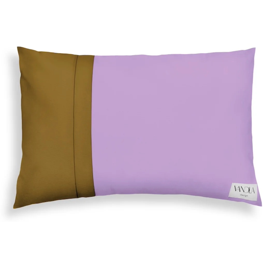 Modulare Kissenhülle rechteckig Farbkombinationen mit Flieder in Flieder+Hellbraun Flieder+Braun von Vandla design Größe 40x60 cm