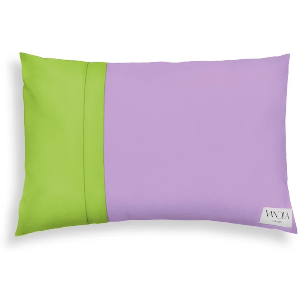 Modulare Kissenhülle rechteckig Farbkombinationen mit Flieder in Flieder+Limette Flieder+Grün von Vandla design Größe 40x60 cm