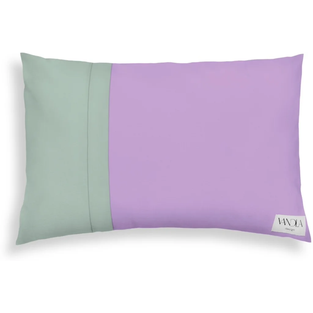 Modulare Kissenhülle rechteckig Farbkombinationen mit Flieder in Flieder+Mint Flieder+Grün von Vandla design Größe 40x60 cm
