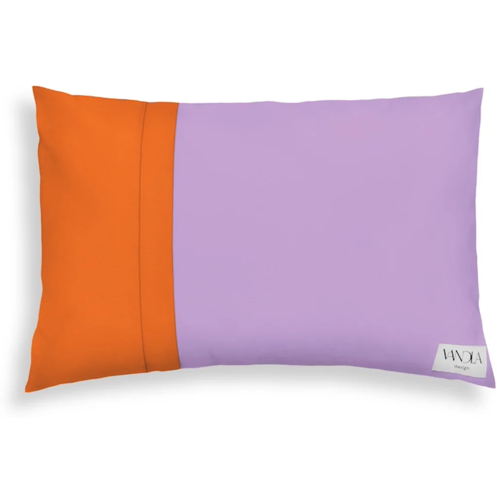 Modulare Kissenhülle rechteckig Farbkombinationen mit Flieder in Flieder+Orange von Vandla design Größe 40x60 cm