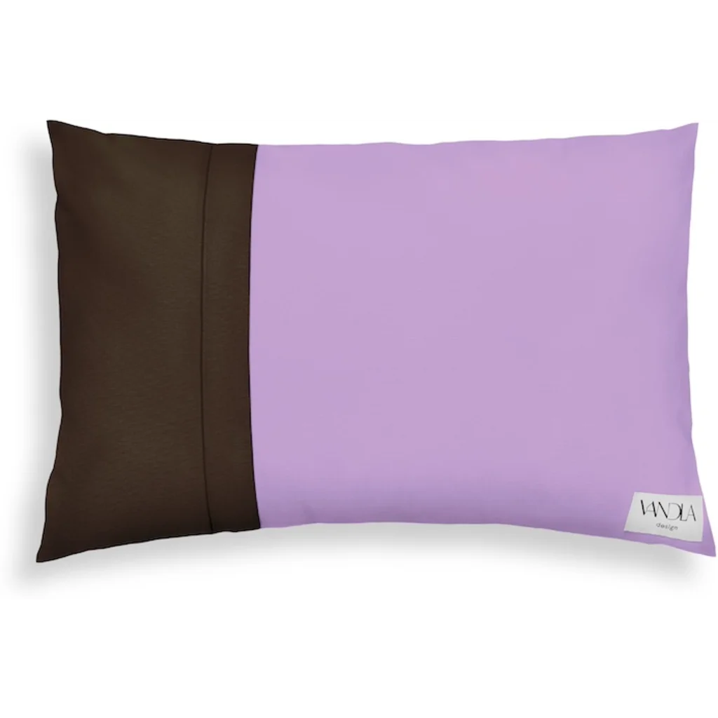 Modulare Kissenhülle rechteckig Farbkombinationen mit Flieder in Flieder+Schoko Flieder+Braun von Vandla design Größe 40x60 cm