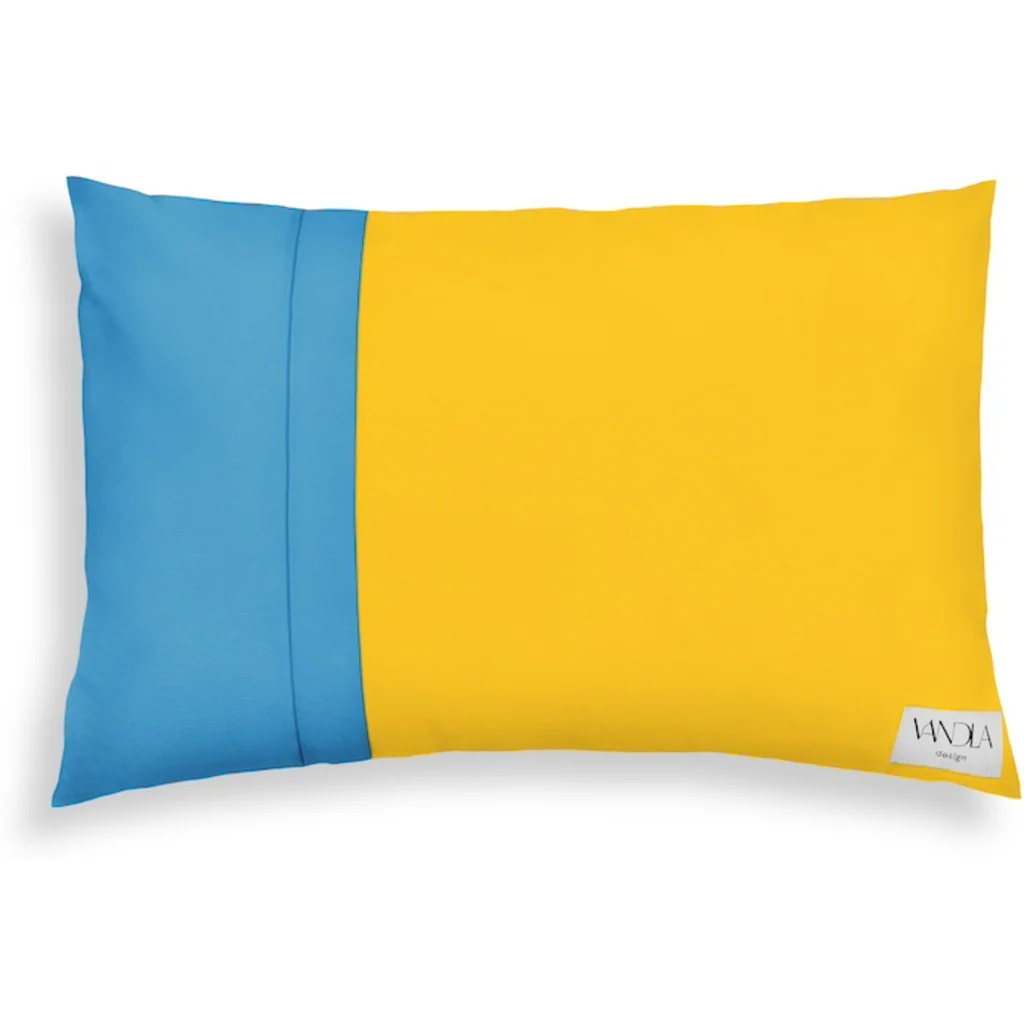 Modulare Kissenhülle rechteckig Farbkombinationen mit Gelb in Gelb+Atlantik Gelb+Blau von Vandla design Größe 40x60 cm